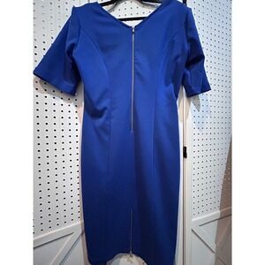 Julian‎ Taylor Blue Sheath Dress Womens Size 14 V Neck Career Work